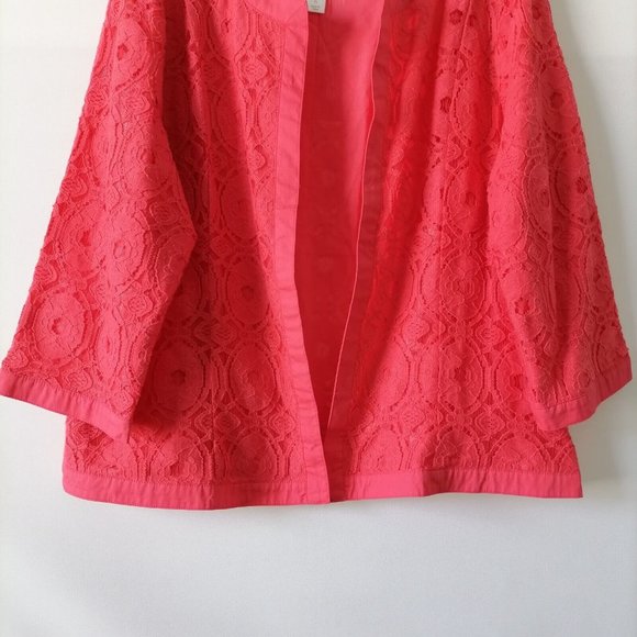 Christopher & Banks Womens Coral Pink Crochet Lace Open Front Blazer Jacket XL - Picture 4 of 7